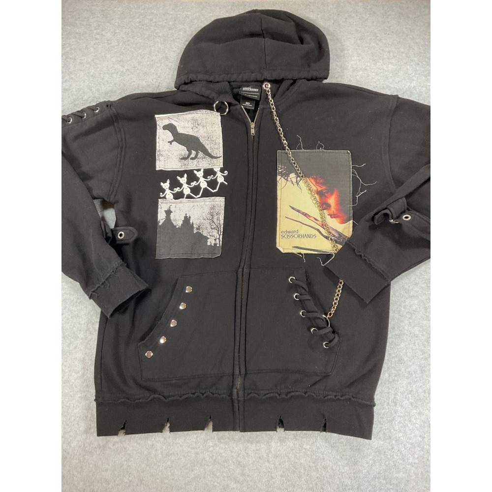 Edward Scissorhands Our Universe Black Patch Chain Zip Hoodie Mens MD Goth 2539